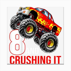 Kids Boys 8th Birthday Monster Truck Birthday 8 Year Old Car Canvas Print