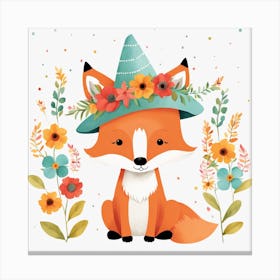 Floral Baby Fox Nursery Illustration (31) Canvas Print