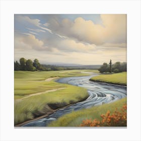 River Runs Through A Field Canvas Print