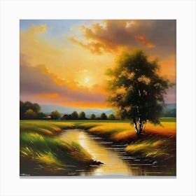 Sunset Over A Stream 3 Canvas Print