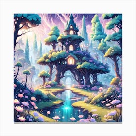 A Fantasy Forest With Twinkling Stars In Pastel Tone Square Composition 169 Canvas Print