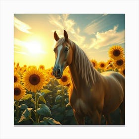 Horse In Sunflower Field 29 Canvas Print