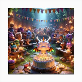 little dragon party Canvas Print