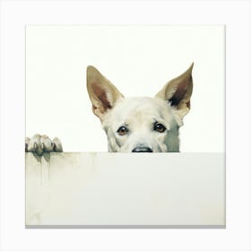 Dog Peeking Over A Sign 4 Canvas Print