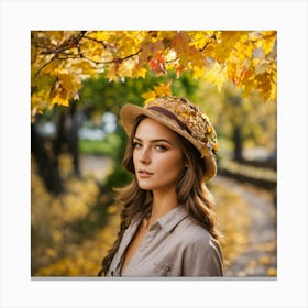 Beautiful Woman In Autumn Leaves 5 Canvas Print