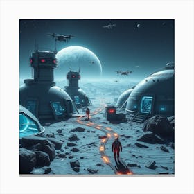 Futuristic Space Colony On A Distant Moon Canvas Print