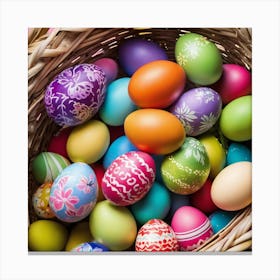 Colorful Easter Eggs In A Basket 4 Canvas Print