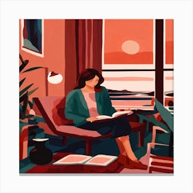 Woman Reading In Front Of Window Canvas Print