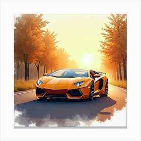 Lamborghini Aventador In A Watercolor Scene With Golden Hour Light 1 Canvas Print