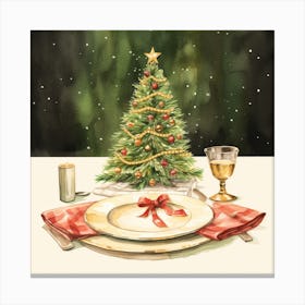 Watercolor Christmas Table Setting Canvas Print