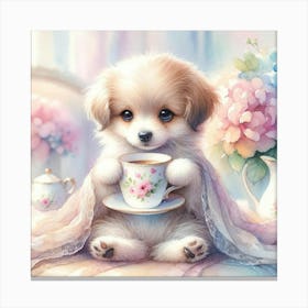 Puppy With A Cup Of Tea Canvas Print