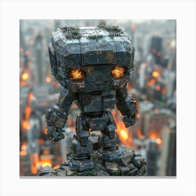 Robot On Top Of A City Canvas Print