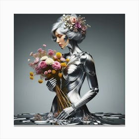 Steel Woman With Flowers Canvas Print
