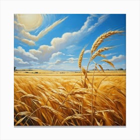 Golden Wheat Field Under Blue Sunny Sky Stalks Swaying Gently In A Soft Breeze Distant Horizon Kis Leinwandbild