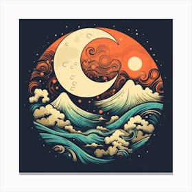 Moon And Waves 1 Canvas Print