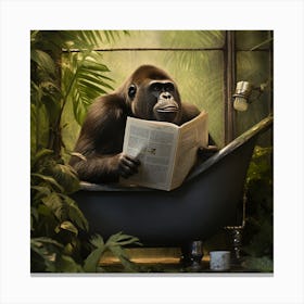 Gorilla In The Bath reading A Newspaper Canvas Print