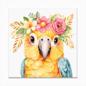 Floral Baby Parrot Nursery Illustration (58) Canvas Print
