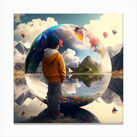 Boy Looking At A Globe Canvas Print