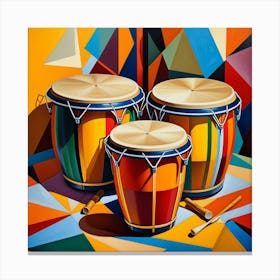 Bongo Drums Cubism Style Canvas Print