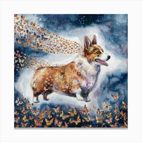 Corgi With Butterflies Canvas Print