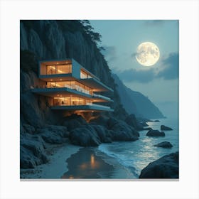 House On The Beach At Night 1 Canvas Print