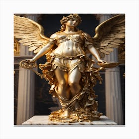 Greek Marble And Gold Statue Of A Goddess With Ang Canvas Print