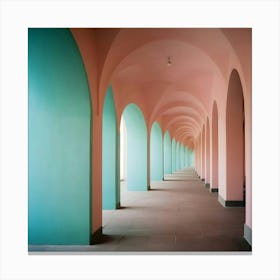 Pink And Blue Arches In A Hallway Canvas Print