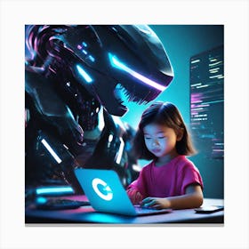 Girl Using A Computer Canvas Print