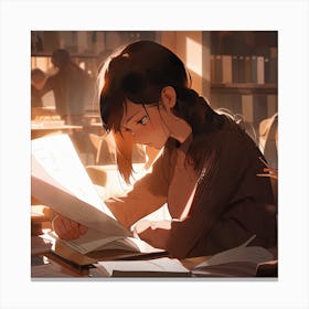 Anime Girl Reading A Book Canvas Print