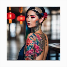 Asian Woman With Tattoos Canvas Print