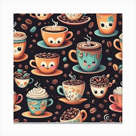 Cute Coffee Pattern 1 Canvas Print