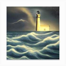 Lighthouse In Stormy Weather Canvas Print