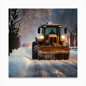 Snow Plowing In The Winter Canvas Print