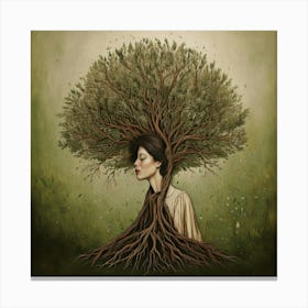 Firefly Fantasy, Woman, Tree, Elements, Green, Brown, Painting, Surreal, Speakeasy, Vibe, Realistic, (11) Canvas Print