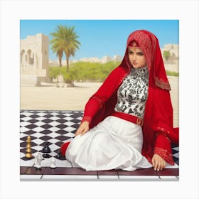 oman on Chessboard Canvas Print, Chessboard Seated Woman Art Print, Woman on Chessboard Masterpiece, Canvas Print, Chess Lover Gift, Chess Canvas Print