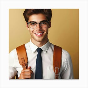 Young Man With Glasses And Backpack 2 Canvas Print