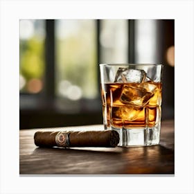 Cigar And A Glass Of Whiskey Canvas Print