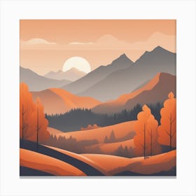Misty mountains background in orange tone 86 Canvas Print