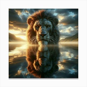 Lion In The Water Canvas Print