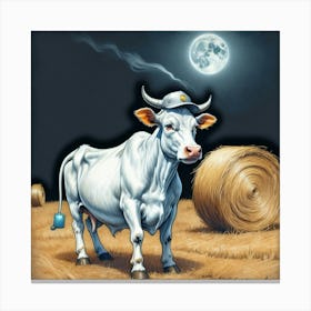 Cow In The Moonlight 1 Canvas Print