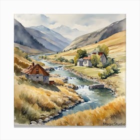 Watercolour Of A River Canvas Print