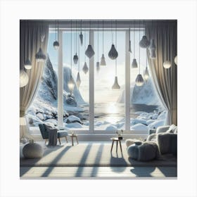 Living Room With Snow view Canvas Print