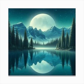 Full Moon Reflected In A Lake Canvas Print