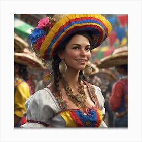 Woman In A Mexican Hat 1 Canvas Print