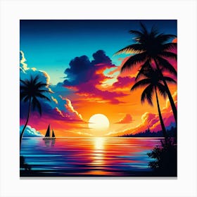 Sunset With Palm Trees Canvas Print