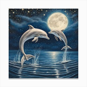 Dolphins At Night 1 Canvas Print