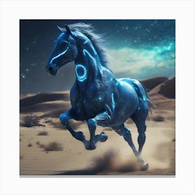 Blue Cyber Horse Running In The Desert Canvas Print