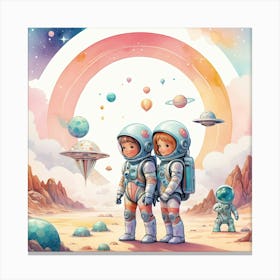 Two Astronauts In Space vintage retro sci-fi art Canvas Print