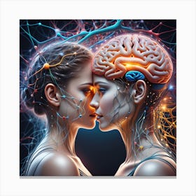 Two Women Kissing With Brains Canvas Print