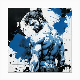 Abstract Expressionism: Muscular Male Torso with Blue Ink Splash Canvas Print